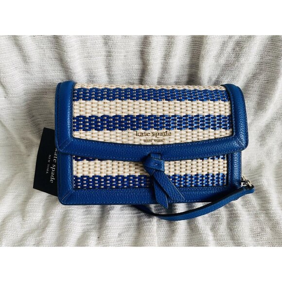 NWT kate spade new york Knott Leather Striped Woven Straw Crossbody Bag - Picture 2 of 7